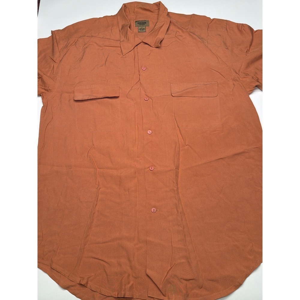 Cocoon Sportswear‎ Peach Silk Short Sleeve Button Down Shirt Womens XL